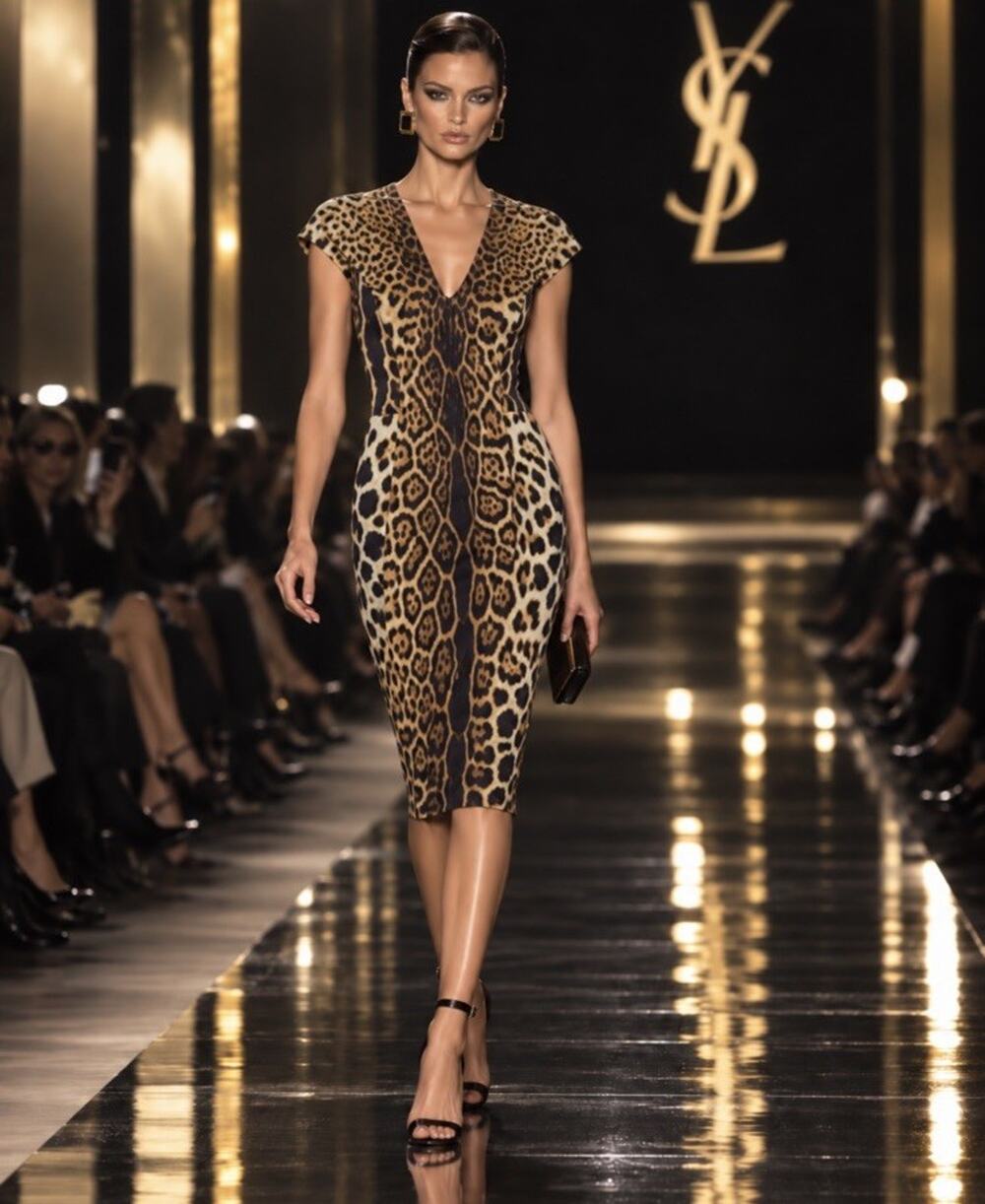 YSL Tom Ford Era Silk Leopard Sheath Dress Sexy SZ (8-10) 44 2000 Y2K
